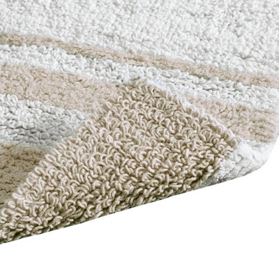 Taupe and White Cotton Reversible Bath Rug