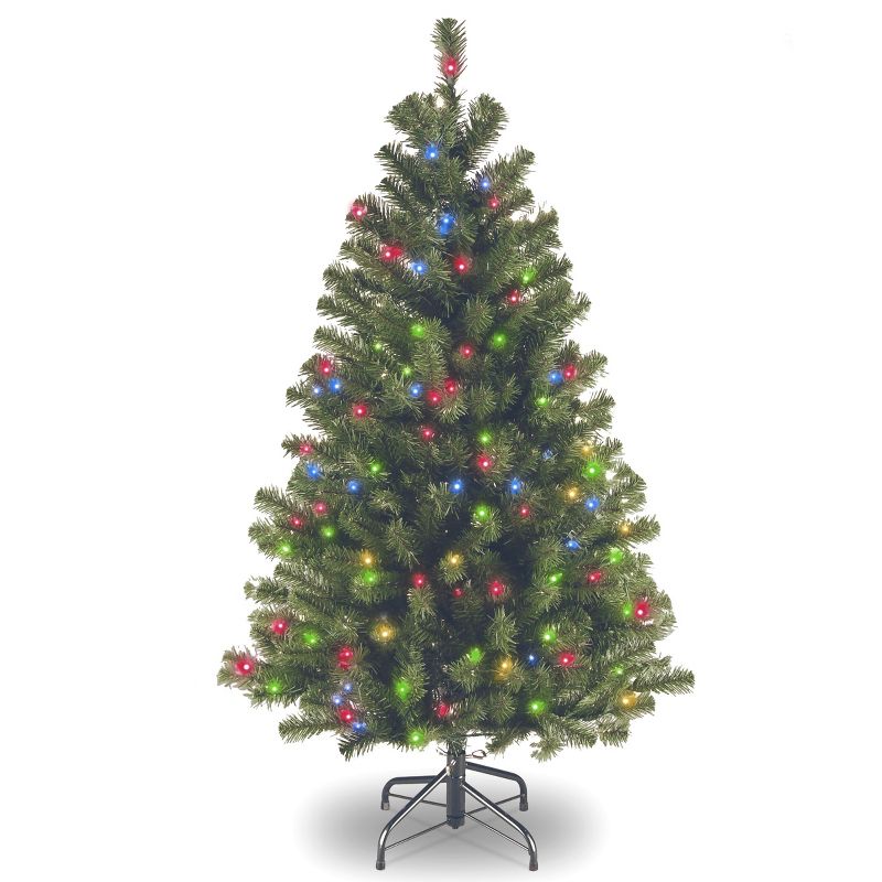 National Tree Company 4.5 ft Pre-Lit Artificial Full Christmas Tree, Green, North Valley Spruce, Multicolor Lights, Includes Stand, 1 of 7