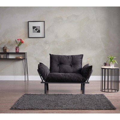 TiramisuBest Metal Legs Futon Loveseat, Black Chenille Upholstery, Compact 2-Seater Sofa, Durable Metal Frame, Easy Assembly