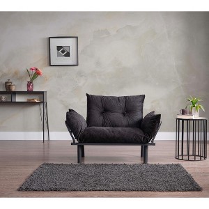 TiramisuBest Metal Legs Futon Loveseat, Black Chenille Upholstery, Compact 2-Seater Sofa, Durable Metal Frame, Easy Assembly - 1 of 4