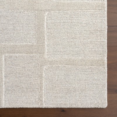 Beige Geometric Tufted Wool 5x8 Area Rug