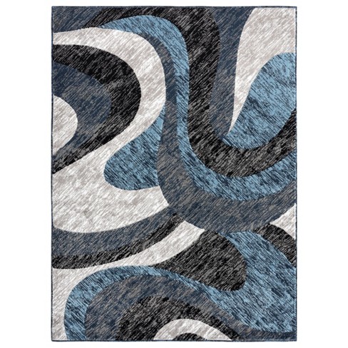 Art Deco Industrial Rug Multi-Color Flowing Swirls Abstract Carpet