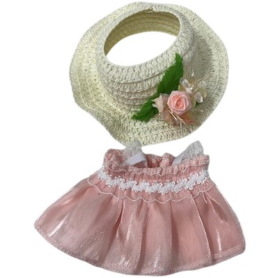 Doll Clothes Superstore Frilly Pink Dress with Flower-Trimmed Straw Hat for 17.5 cm Labubu Dolls