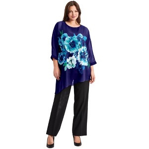 Avenue Women's Plus Size Printed Asymmetric Blouse - 1 of 4