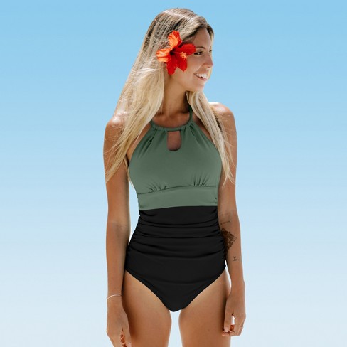 Womens Swimsuits Tummy Control Swim Dress High Neck One Piece Swimsuit
