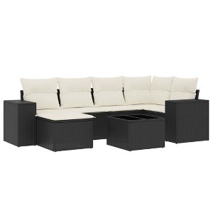 vidaXL 7 Piece Patio Sofa Set with Cushions Black and Cream - With Table - 1 of 4