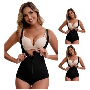 INSPIRE CHIC 3 Packs Women's Tummy Control Full Bodyshaper Open Bust Lace Trimmed Jumpsuit - 1 of 4