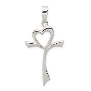 Black Bow Jewelry Sterling Silver Large Polished Heart Cross - 1 of 4