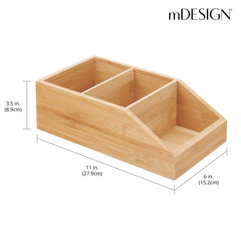 mDesign Bamboo Wood Kitchen Pantry Food Storage Divided Bin, 3 of 9
