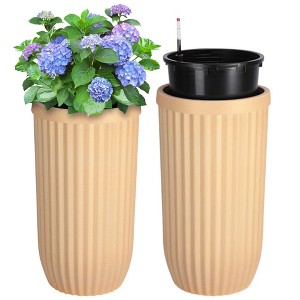 Modern Self Watering Pots for Indoor Outdoor Plants, Large Flower Pot with Water Monitoring Device and Hidden Wheels, Garden Pot - 1 of 4