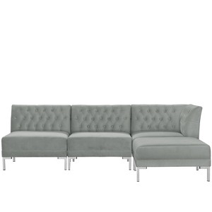 4pc Audrey Diamond Tufted Sectional Gray Velvet and Silver Metal Y Legs - Cloth & Co.