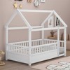 COWLOWN Twin Size House Frame Floor Bed with Roof & Fence Guardrails, Wooden Children's Bed for Play & Sleep - 4 of 4