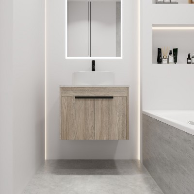 NicBex Floating Bathroom Vanity with 4 Styles Ceramic Basin,Bathroom Sink Vanity with Soft Close Doors,Bathroom Sink Cabinet for Bathroom,Oak