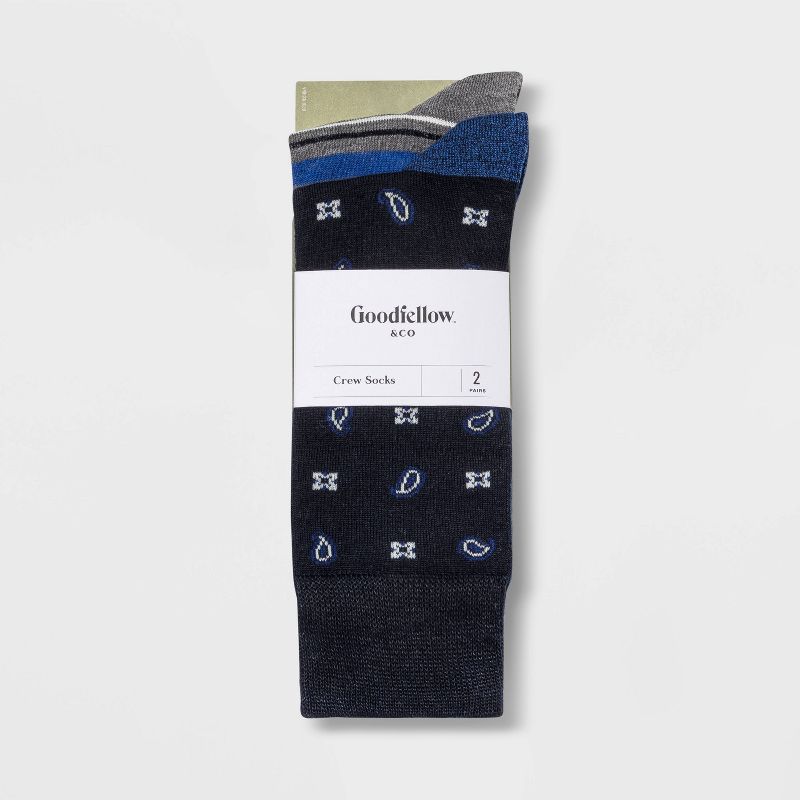 Men&#39;s Novelty Striped Socks 2pk - Goodfellow &#38; Co&#8482; Navy/Gray 7-12, 2 of 3