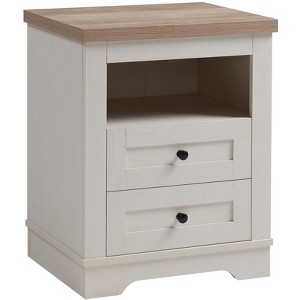 Gulches Farmhouse Rustic Nightstand with 2 Drawers & Open Compartment,Metal Slides Handles, Antique White Side Table for Bedroom Living Room - 1 of 4