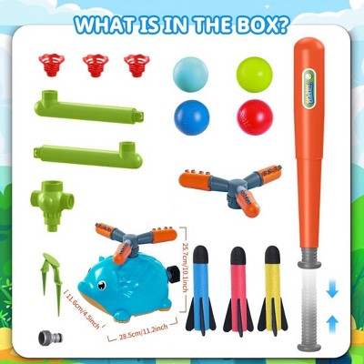 ARTSEA Summer Water Sprinkler Baseball Toys for Kids, 5 in 1 Hedgehog Baseball Sprinkler Toy with 360° Rotating Sprinkler Head & 3 Water Column Nozzle