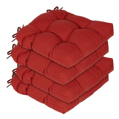 Aoodor 19x19x5 Inch Tufted Outdoor Chair Cushions, Water and Fade Resistant Polyester Dining Chair Pads with Ties for Patio Furniture, Set of 4