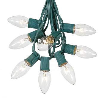 Novelty Lights 25 Feet C9 Christmas String Light Set, Vintage Holiday Hanging Light Set, Green Wire
