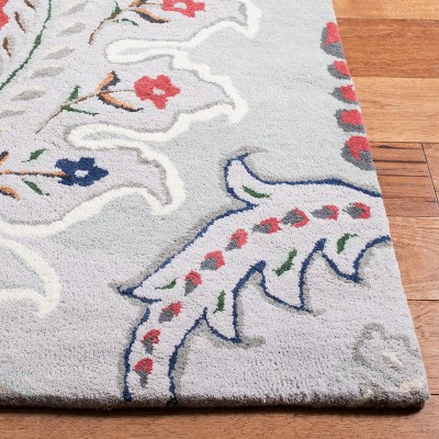 Grey and Red Hand-Tufted Wool 8' x 10' Area Rug