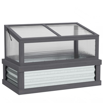 Outsunny Raised Garden Bed with Polycarbonate Greenhouse, Lean to Wooden Cold Frame Greenhouse, Flower Planter Protection, 41"x22.5"x28.25"