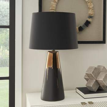 27" Black & Gold Paint Drip Ceramic Table Lamp - Nourison
