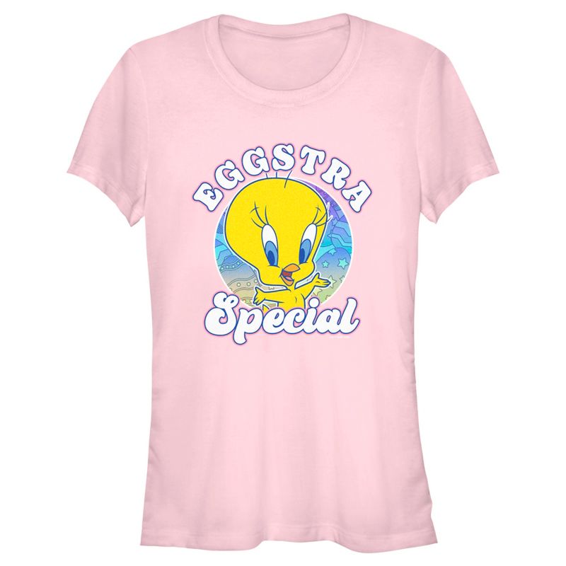 Juniors Womens Looney Tunes Easter Eggstar Special Tweety T-Shirt, 1 of 5