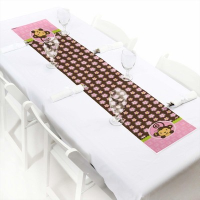 Big Dot of Happiness Pink Monkey Girl - Petite Baby Shower or Birthday Party Paper Table Runner - 12 x 60 inches