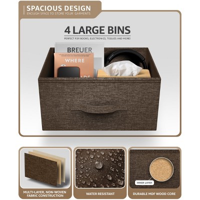 Sorbus Brown 4-Drawer Chest with Steel Frame and Fabric Bins