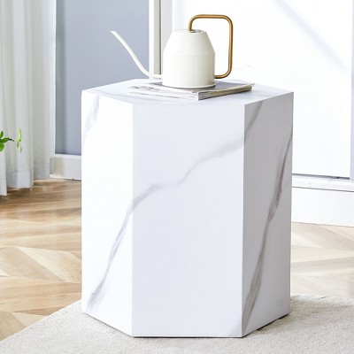 CAVINAS Coffee Tables for Living Room Modern Hexagonal Coffee Table Wood Marble Patterned Side Table for Dining Room and Bedroom