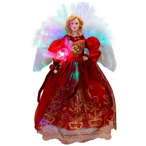 Northlight Lighted Fiber Optic Angel Christmas Tree Topper - 12" - Red and Gold - 1 of 4