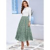 Women's Chiffon High Waist Pleated Maxi Skirt - Flowy A-Line Flared Long Skirt Sage Green Floral - 3 of 4