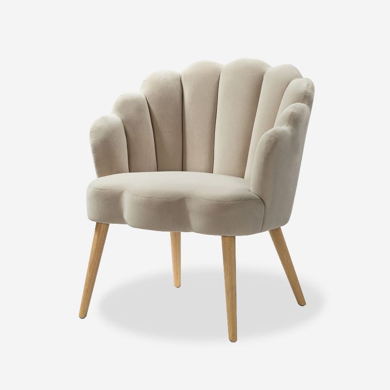 Maël Modern Scalloped Velvet Accent Chair with Solid Wood Legs  | Karat Home, 3 of 13