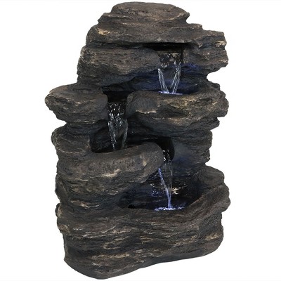 Sunnydaze 24"H Electric Polystone Rock Falls Waterfall Outdoor Water Fountain with LED Lights