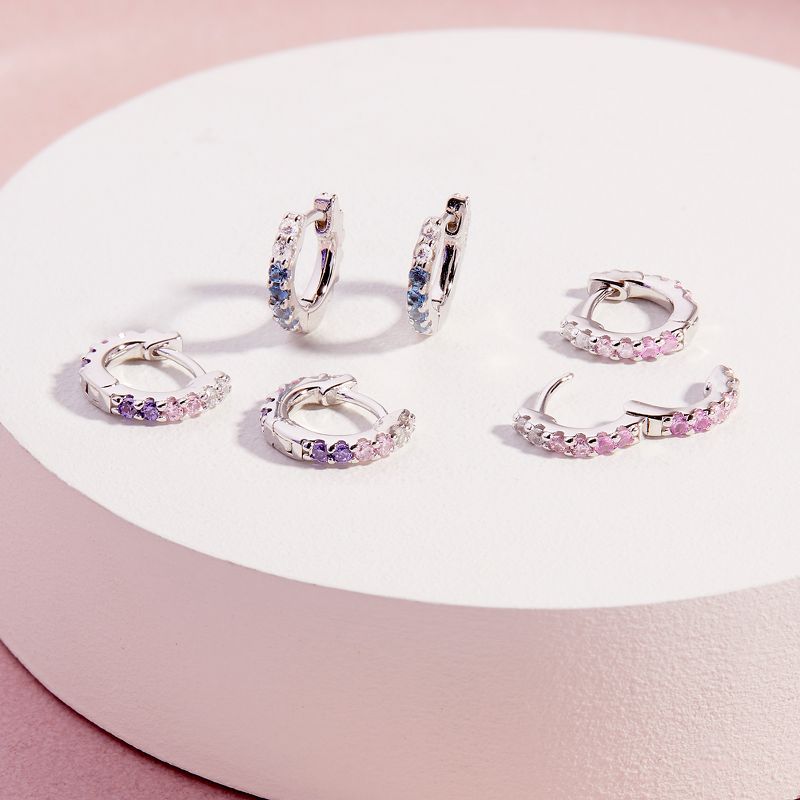 Girl's Double Sided Prong CZ Hoop Sterling Silver Earrings - In Season Jewelry, 6 of 9