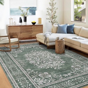 Garvee Area Rug Machine Washable Runner for Hallway Vintage Distressed Floral Medallion Accent Bedroom Living Room Throw Rug Ultra-Thin Non Slip Rug - 1 of 4