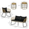 5 Piece PE Rattan Outdoor Furniture Set with Cushioned Chairs, Loveseat Sofa & Stackable Coffee Tables - 3 of 4