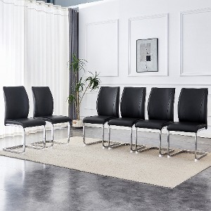 Lyngins Luxury Dining Chair Set of 4, Crazy Horse Leather Texture PU Armless Chair with Arched Silver Metal Legs, Ergonomic Back Kitchen Chair - 1 of 4