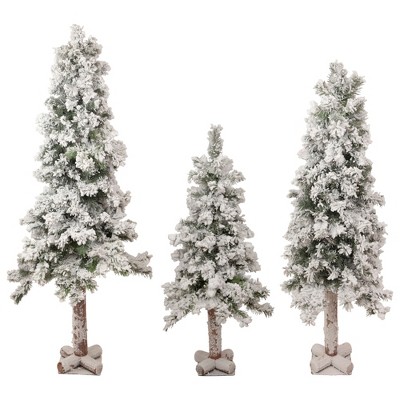 Northlight 3ct Unlit Artificial Christmas Trees Slim Flocked Woodland Alpine 5'
