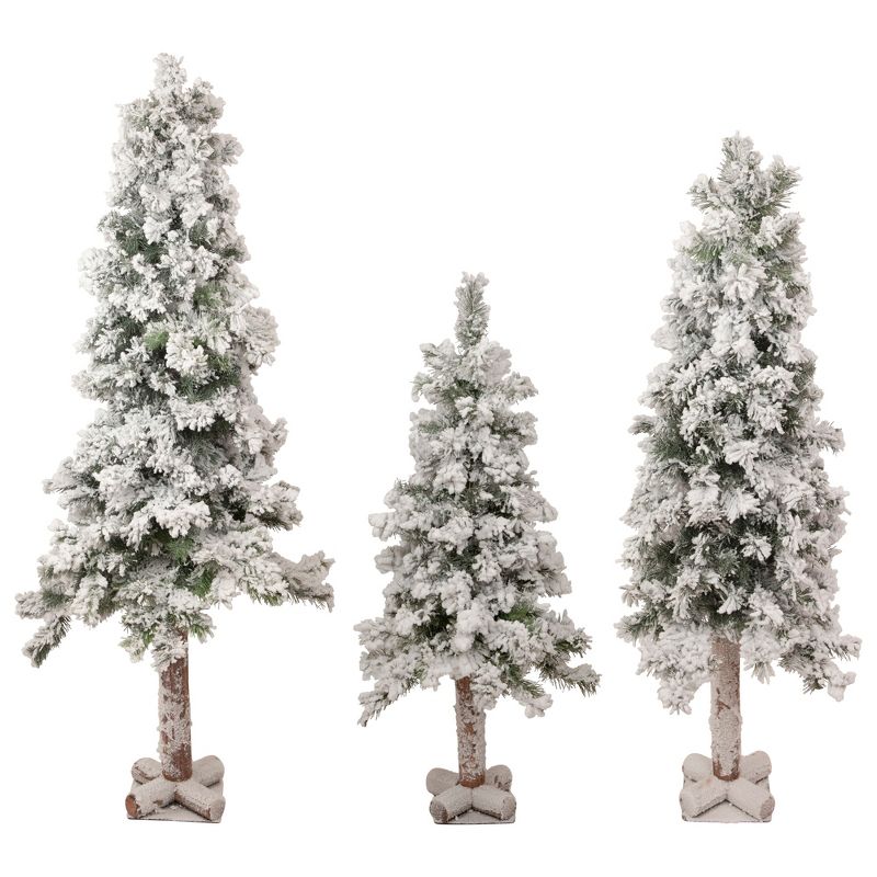 Northlight 3ct Unlit Artificial Christmas Trees Slim Flocked Woodland Alpine 5', 1 of 8