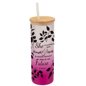 Elanze Designs Clothed Strength & Dignity Proverbs 33 Wrap-Around Design 25 Ounce Frosted Gradient Glass On-The-Go Coffee Travel Skinny Tumbler Mug - 1 of 1