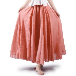 Women's Bohemian Cotton Linen Maxi Skirt - Long Flowy Casual for Summer Beach Holiday Light Red Light Red - 1 of 4