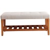 GDFStudio Isaac Button Tufted Fabric Upholstered Wood 40“ Bench with Shelf - 2 of 4