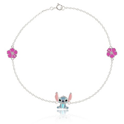 Disney Stitch Anklet Sterling Silver Ankle Bracelet for Women Official License, 9" Womens Anklet