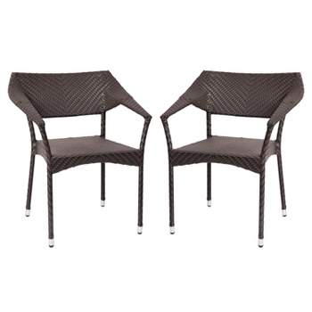 Flash Furniture Jace Set of 2 Commercial Grade Stacking Patio Chairs, All Weather PE Rattan Wicker Patio Dining Chairs