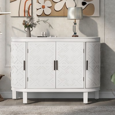 NicBex 47.2" Modern 4-Door Sideboard,Kitchen Storage Cabinets with Antique Pattern Doors and MDF Frame for Kitchen and Dining Room,White