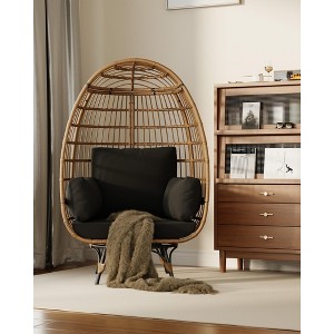 360°Swivel Egg Chair, Patio Rotating Rattan Egg Basket Chair with Steel Frame and 4 Cushions, Heavy-Duty Wicker Chair for Porch, Backyard - 1 of 4