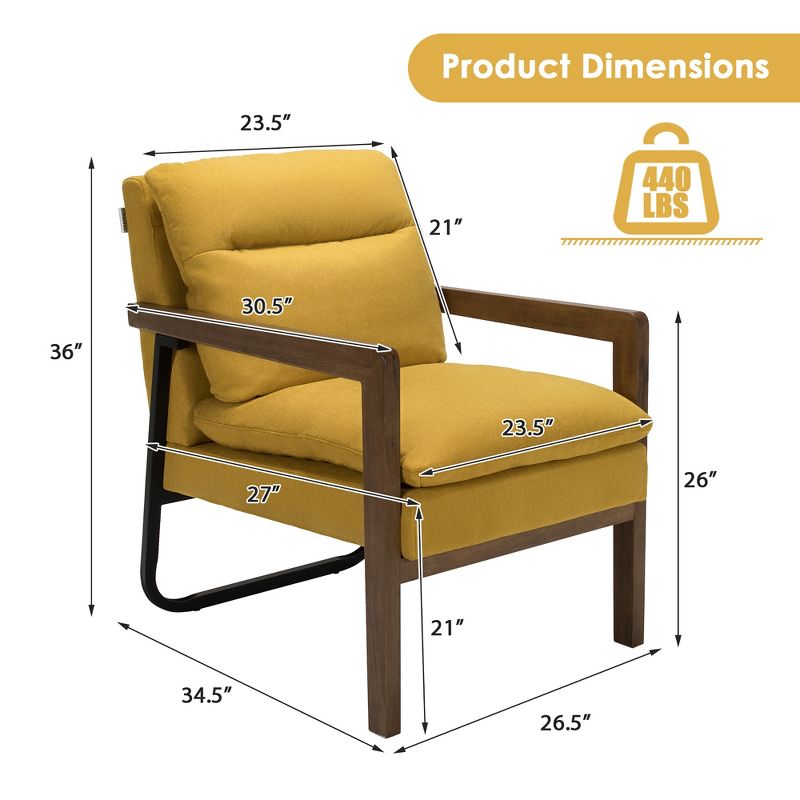 Costway Modern Accent Armchair Lounge Chair w/ Rubber Wood Legs & Steel Bracket, 5 of 10