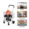 NAYSAYE Folding Shopping Cart Dolly with Double Basket Large Capacity Utility Cart for Grocery Travel Laundry, Silver, 17"*19"*37.5" - 2 of 4