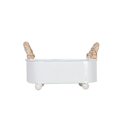 Trough Mini Planter White Metal, Reed & Wood by Foreside Home & Garden