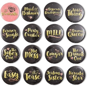 Blue Panda 16-Piece Buttons Pins for Bachelorette Party Bridal Shower Pins, 16 Designs, 2.25 in - 1 of 4